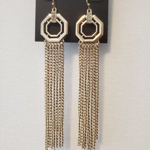 GOLD TONE OCTAGON AND FRINGE DROP EARRINGS